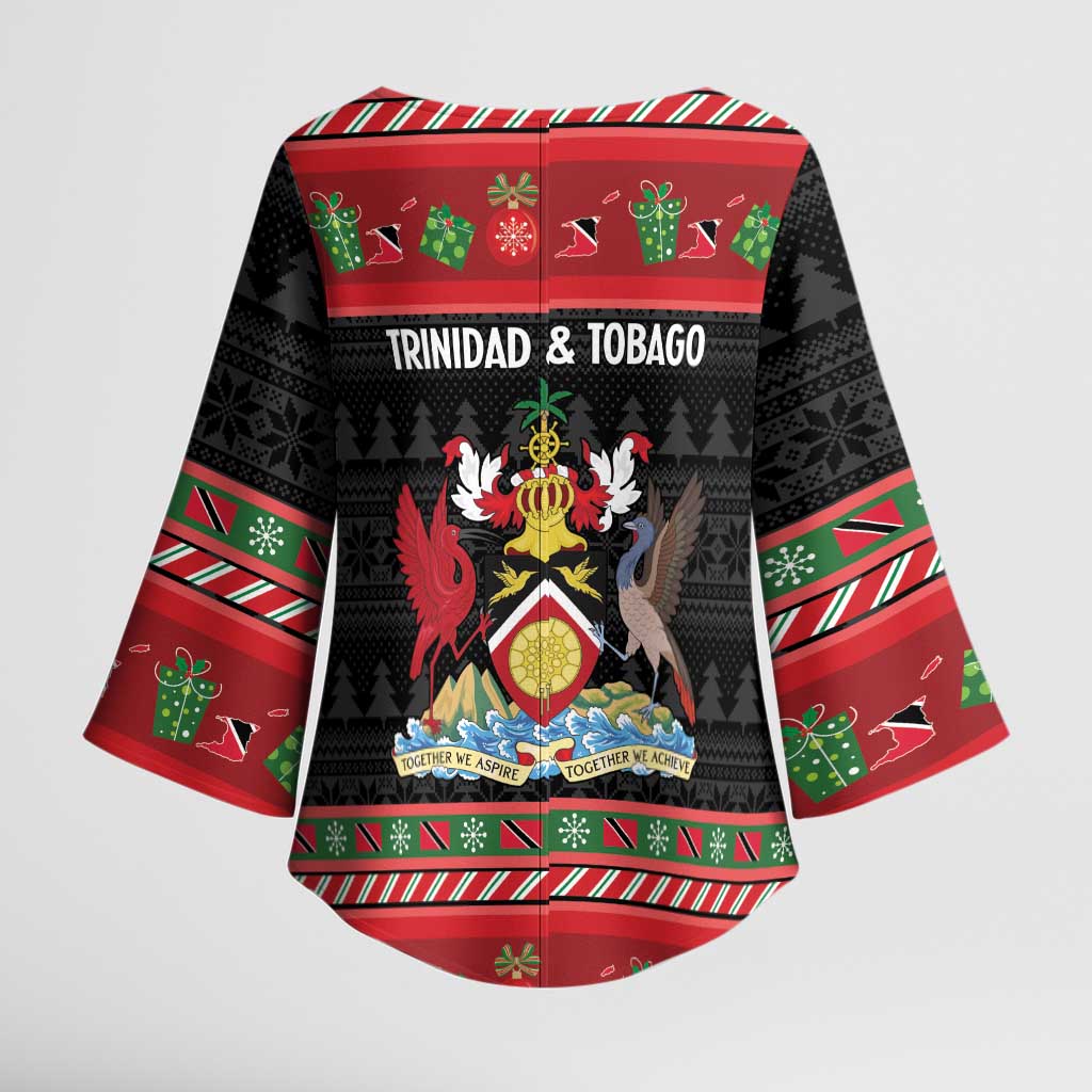 Trinidad And Tobago Christmas Kimono Sleeve Blouse Merry Xmas Coat Of Arms - Wonder Print Shop