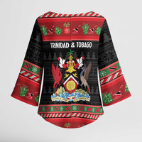 Trinidad And Tobago Christmas Kimono Sleeve Blouse Merry Xmas Coat Of Arms - Wonder Print Shop