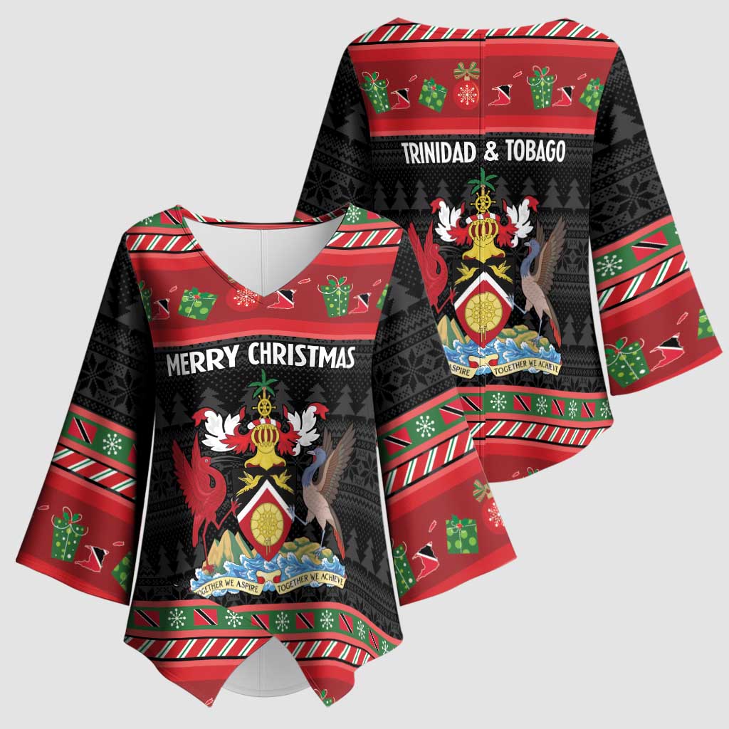 Trinidad And Tobago Christmas Kimono Sleeve Blouse Merry Xmas Coat Of Arms - Wonder Print Shop