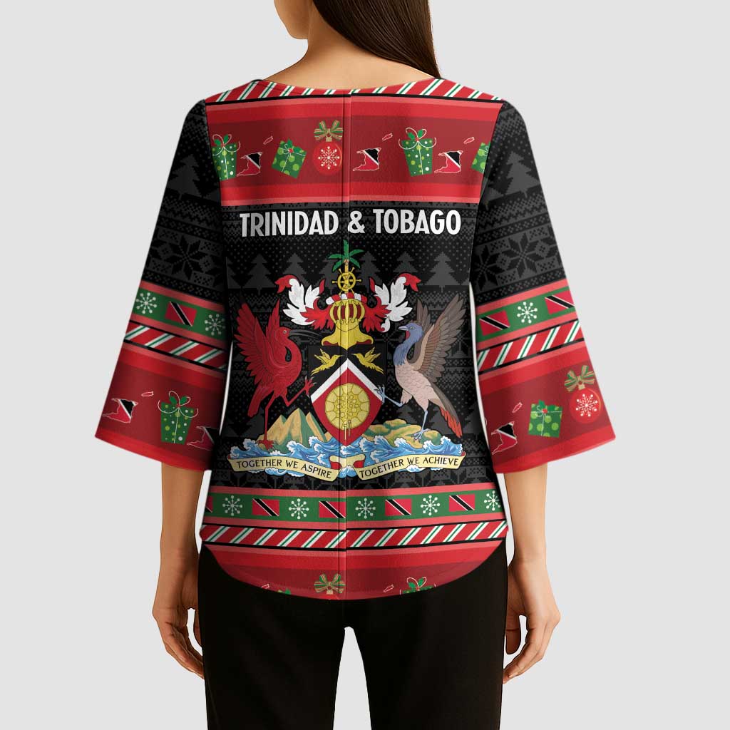 Trinidad And Tobago Christmas Kimono Sleeve Blouse Merry Xmas Coat Of Arms - Wonder Print Shop