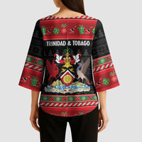Trinidad And Tobago Christmas Kimono Sleeve Blouse Merry Xmas Coat Of Arms - Wonder Print Shop