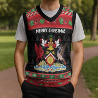 Trinidad And Tobago Christmas Knitted V-Neck Vest Merry Xmas Coat Of Arms - Wonder Print Shop