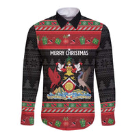 Trinidad And Tobago Christmas Long Sleeve Button Shirt Merry Xmas Coat Of Arms - Wonder Print Shop