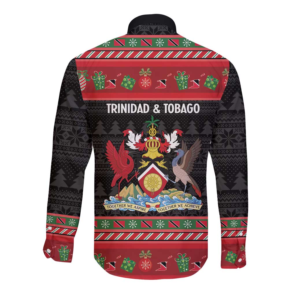 Trinidad And Tobago Christmas Long Sleeve Button Shirt Merry Xmas Coat Of Arms - Wonder Print Shop