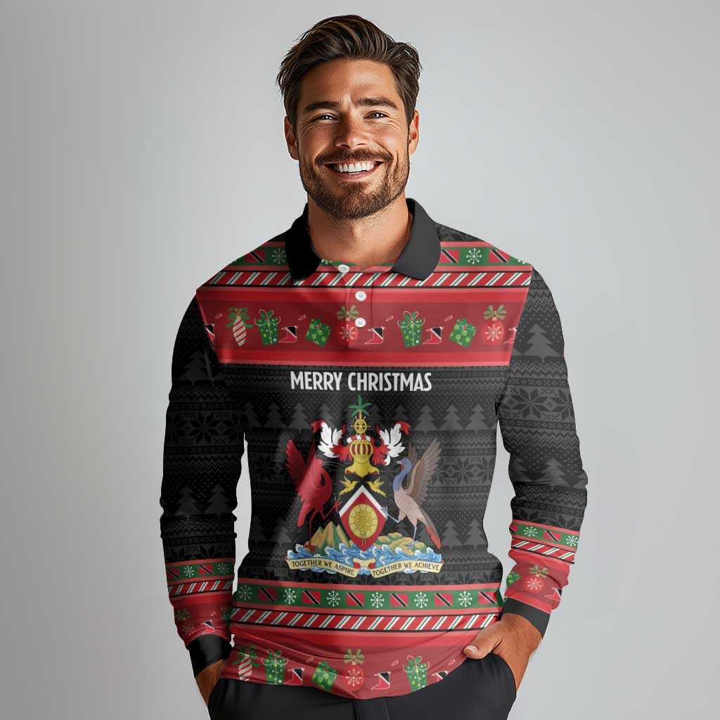 Trinidad And Tobago Christmas Long Sleeve Polo Shirt Merry Xmas Coat Of Arms - Wonder Print Shop