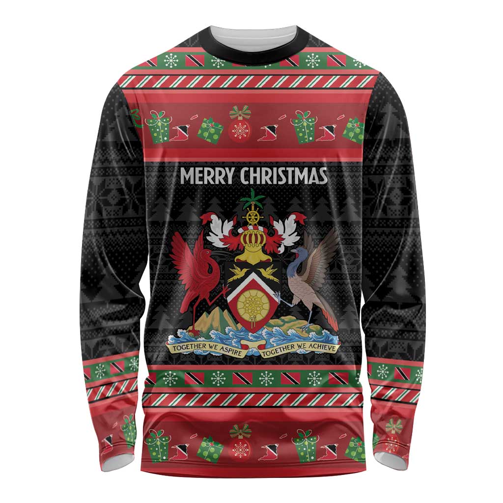 Trinidad And Tobago Christmas Long Sleeve Shirt Merry Xmas Coat Of Arms - Wonder Print Shop