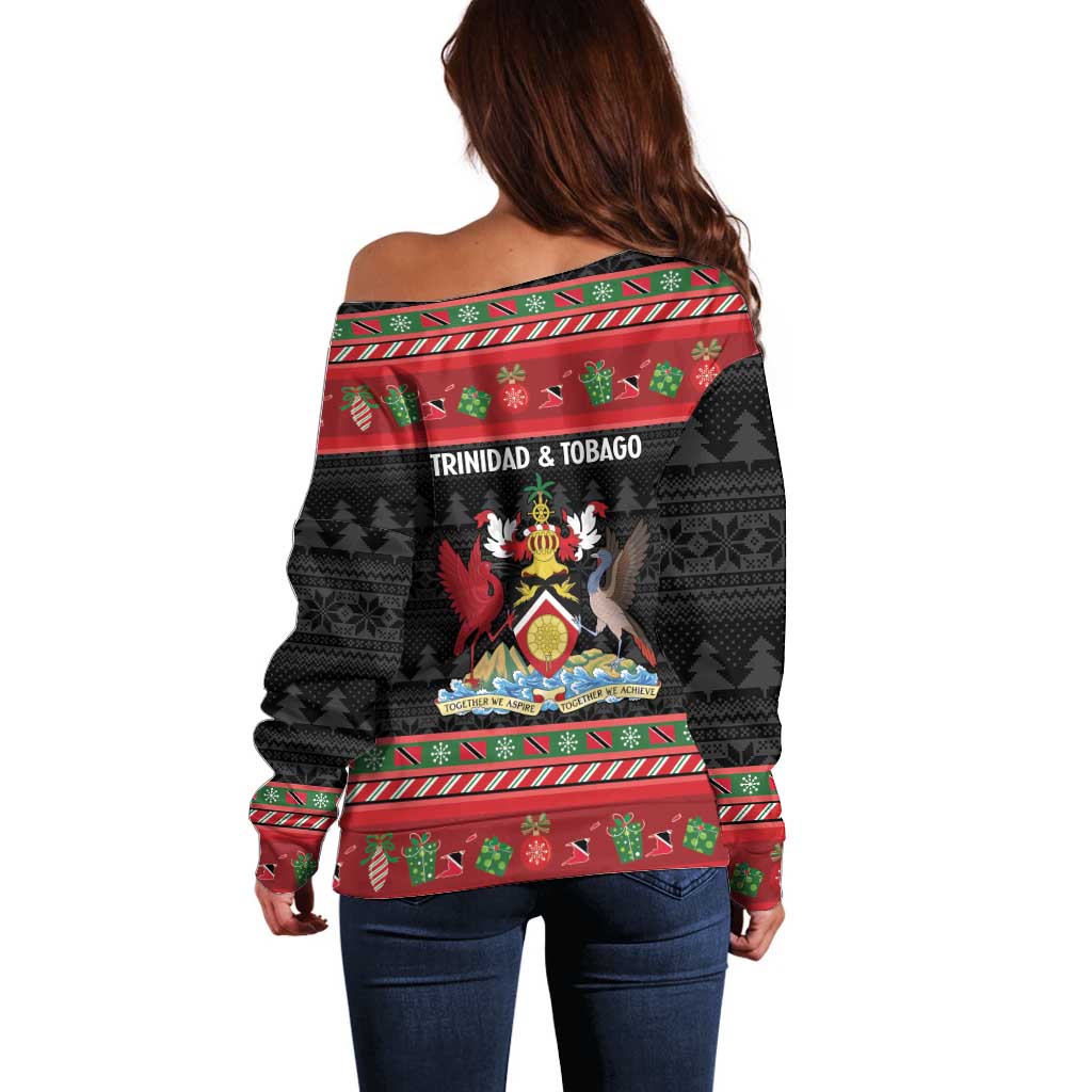 Trinidad And Tobago Christmas Off Shoulder Sweater Merry Xmas Coat Of Arms - Wonder Print Shop