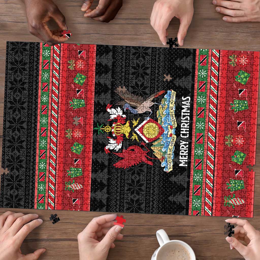 Trinidad And Tobago Christmas Puzzle Merry Xmas Coat Of Arms - Wonder Print Shop
