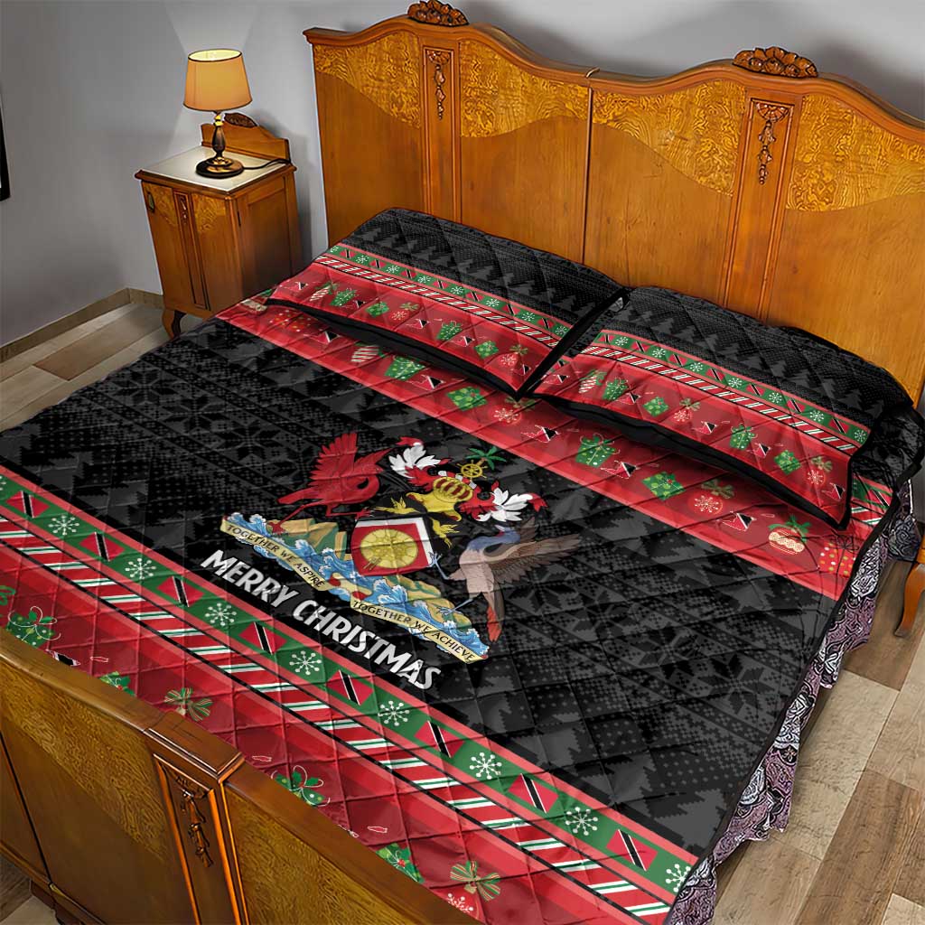 Trinidad And Tobago Christmas Quilt Bed Set Merry Xmas Coat Of Arms - Wonder Print Shop