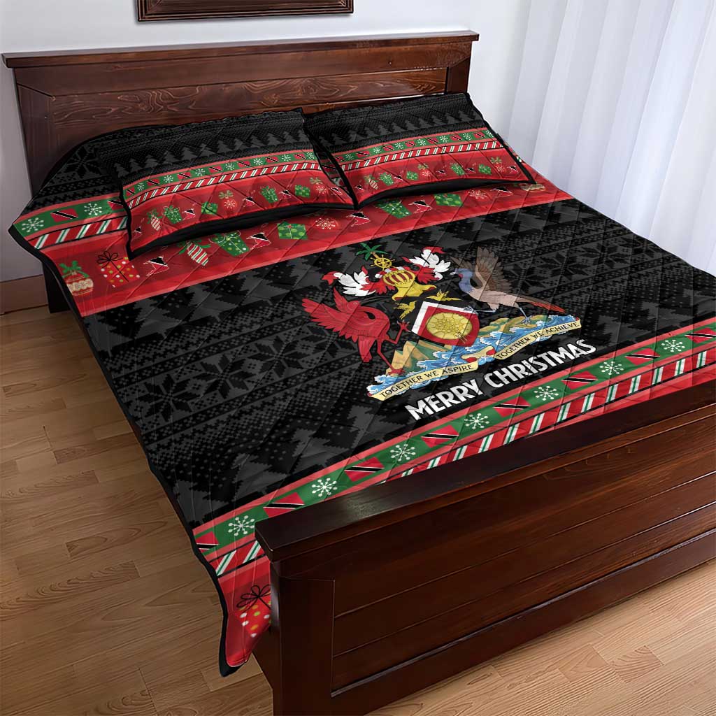 Trinidad And Tobago Christmas Quilt Bed Set Merry Xmas Coat Of Arms - Wonder Print Shop