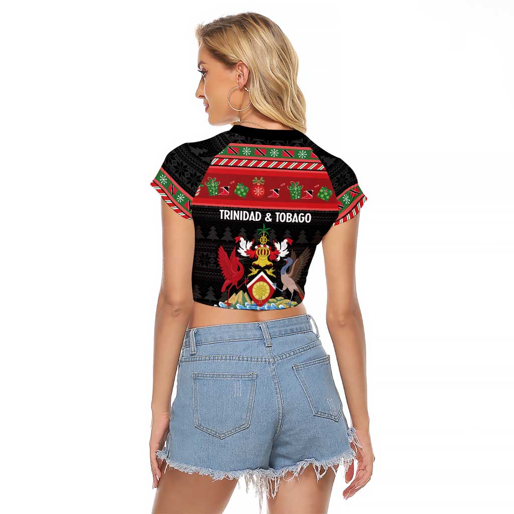 Trinidad And Tobago Christmas Raglan Cropped T Shirt Merry Xmas Coat Of Arms - Wonder Print Shop