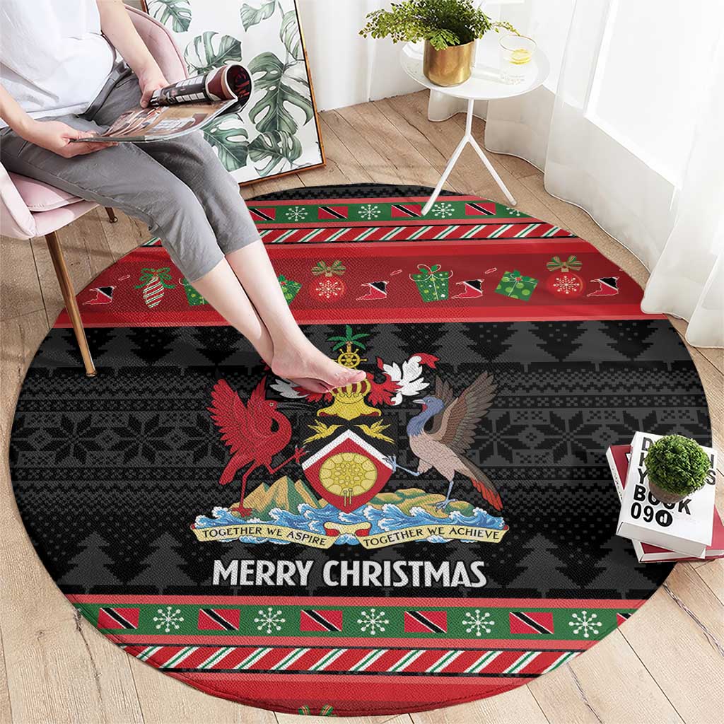Trinidad And Tobago Christmas Round Carpet Merry Xmas Coat Of Arms - Wonder Print Shop