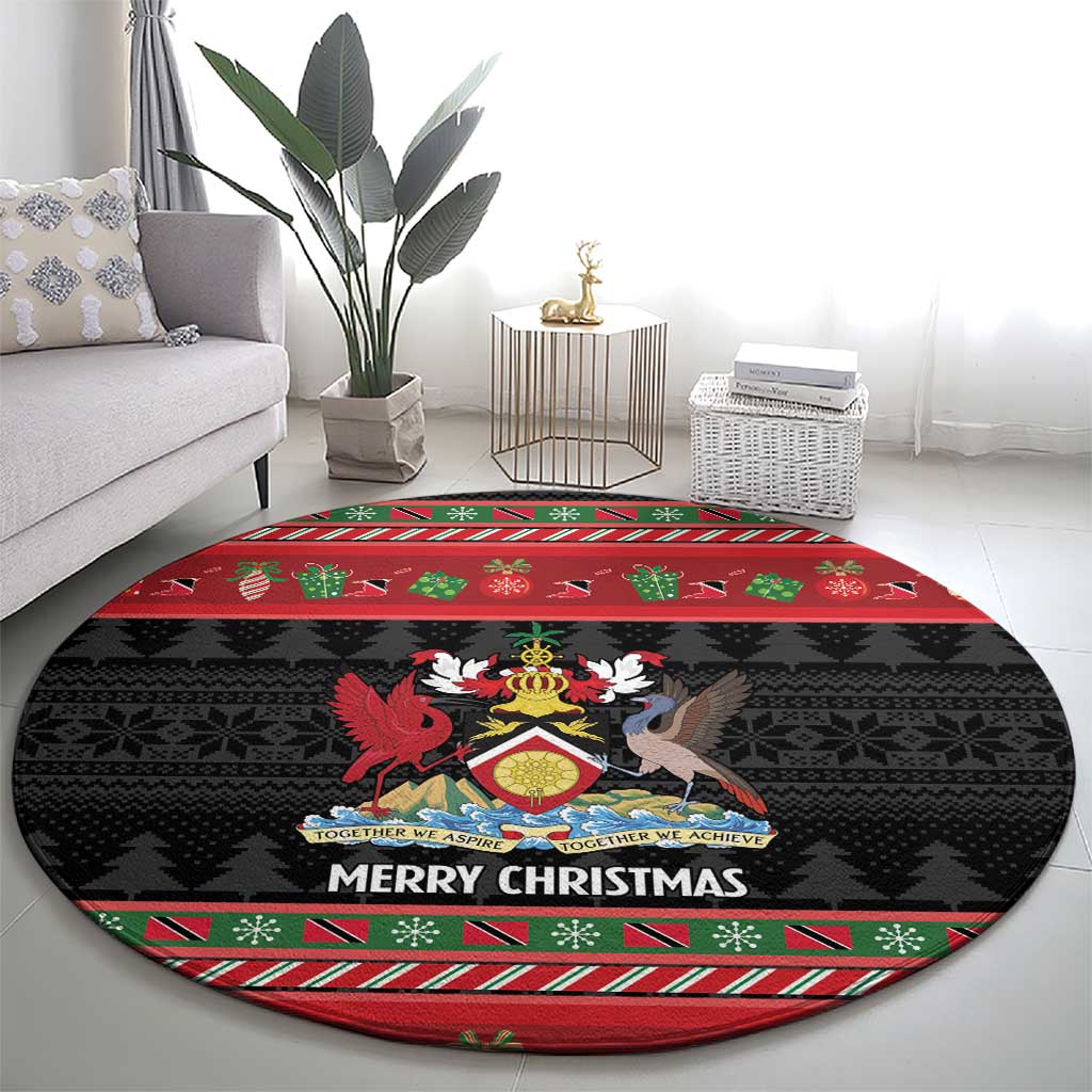 Trinidad And Tobago Christmas Round Carpet Merry Xmas Coat Of Arms - Wonder Print Shop