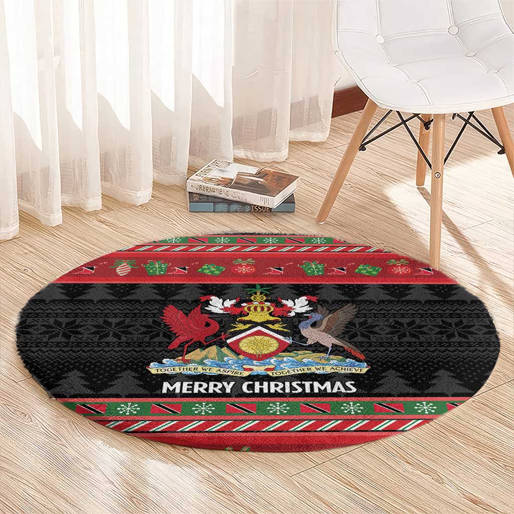 Trinidad And Tobago Christmas Round Carpet Merry Xmas Coat Of Arms - Wonder Print Shop