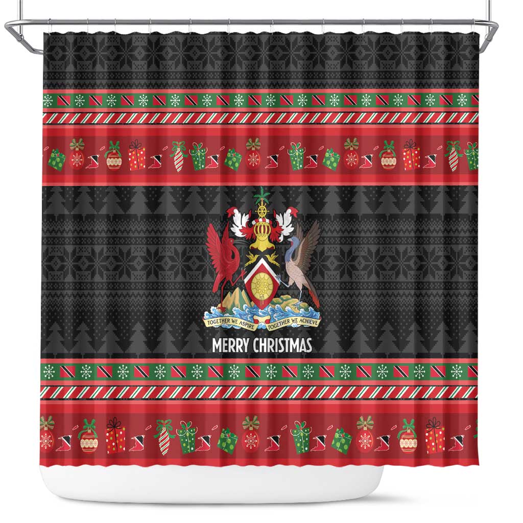 Trinidad And Tobago Christmas Shower Curtain Merry Xmas Coat Of Arms - Wonder Print Shop