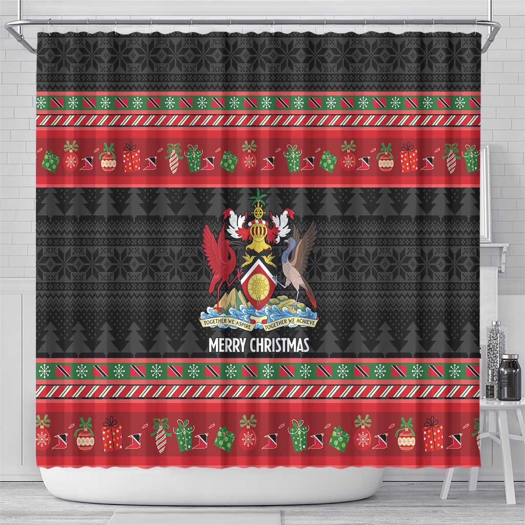 Trinidad And Tobago Christmas Shower Curtain Merry Xmas Coat Of Arms - Wonder Print Shop
