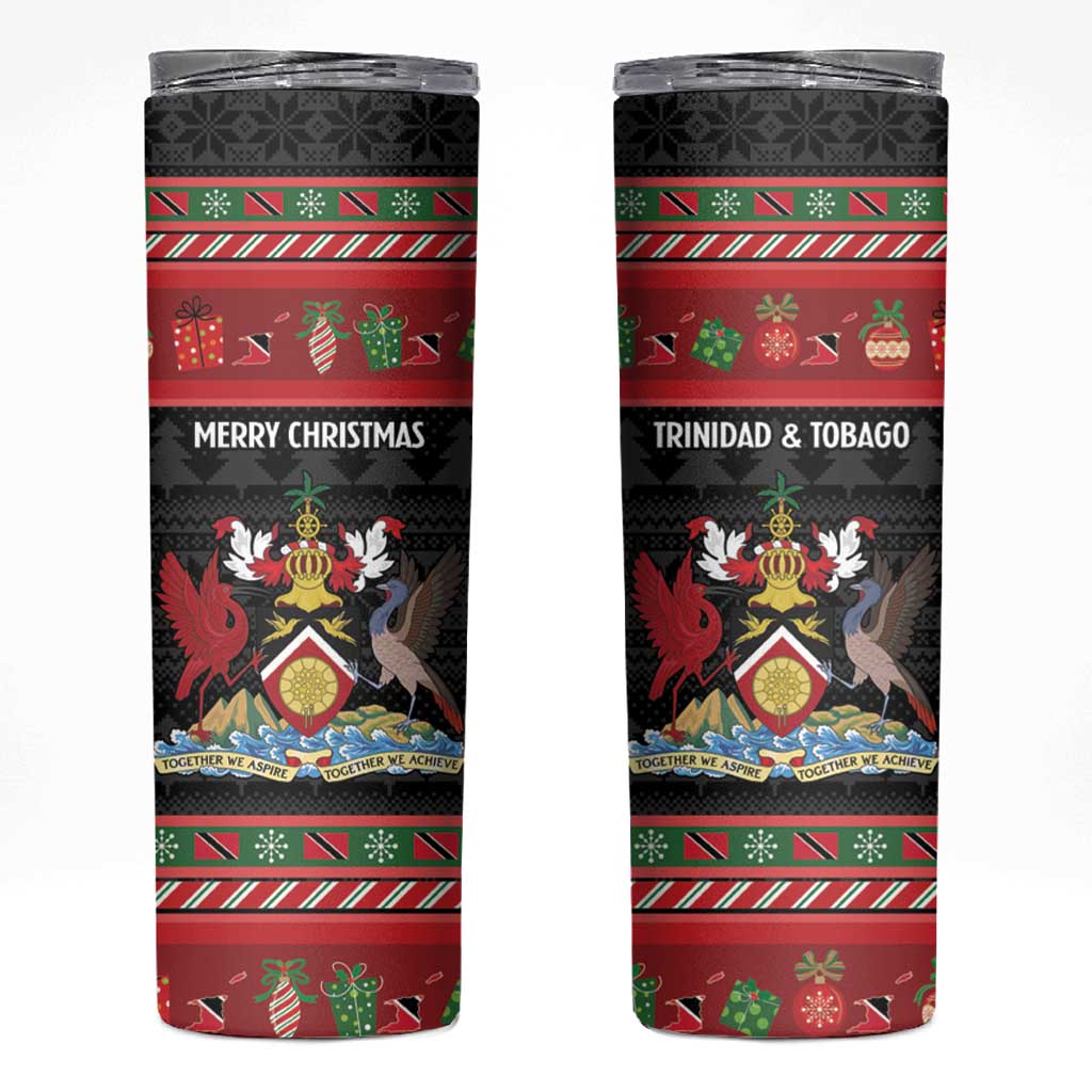 Trinidad And Tobago Christmas Skinny Tumbler Merry Xmas Coat Of Arms - Wonder Print Shop