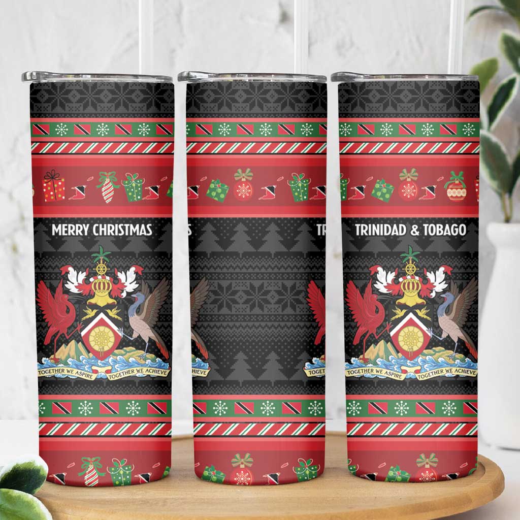 Trinidad And Tobago Christmas Skinny Tumbler Merry Xmas Coat Of Arms - Wonder Print Shop