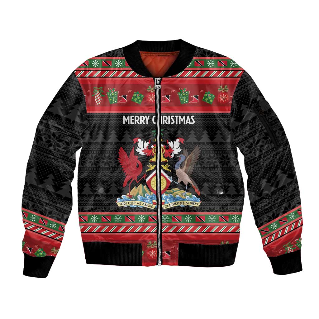 Trinidad And Tobago Christmas Sleeve Zip Bomber Jacket Merry Xmas Coat Of Arms - Wonder Print Shop