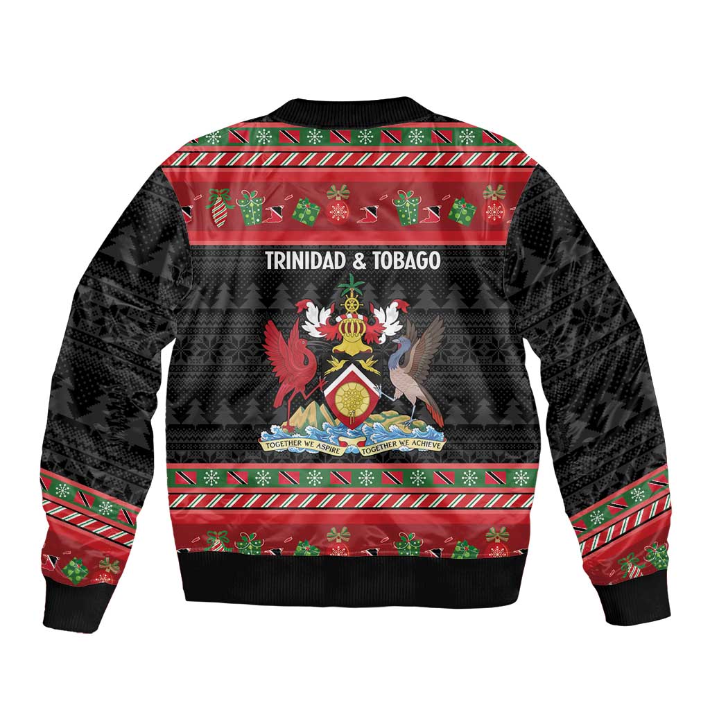 Trinidad And Tobago Christmas Sleeve Zip Bomber Jacket Merry Xmas Coat Of Arms - Wonder Print Shop