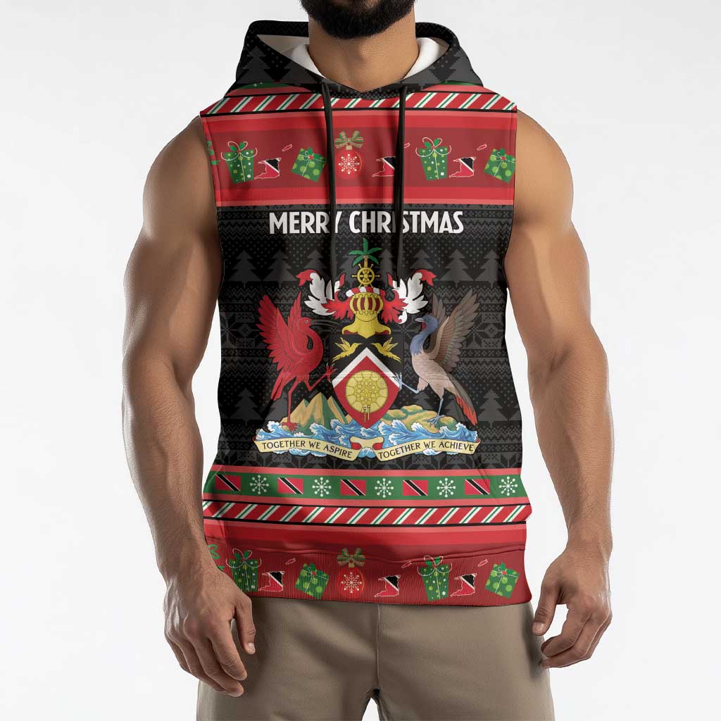 Trinidad And Tobago Christmas Sleeveless Hoodie Merry Xmas Coat Of Arms - Wonder Print Shop