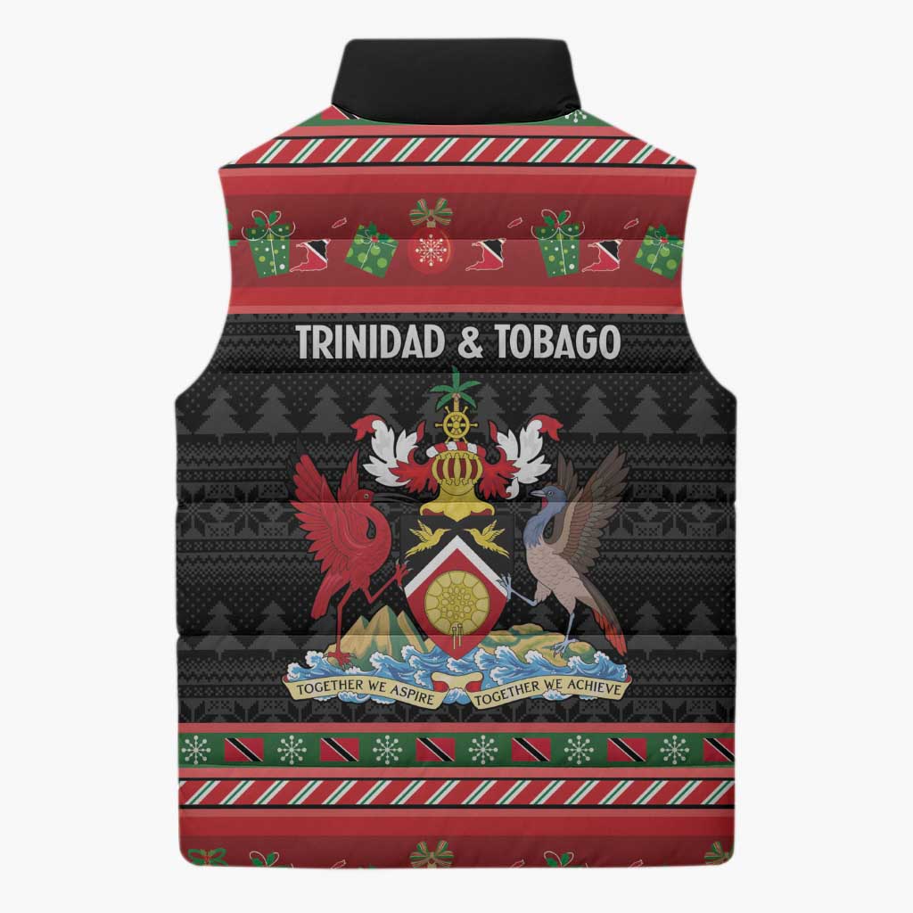 Trinidad And Tobago Christmas Sleeveless Puffer Jacket Merry Xmas Coat Of Arms - Wonder Print Shop