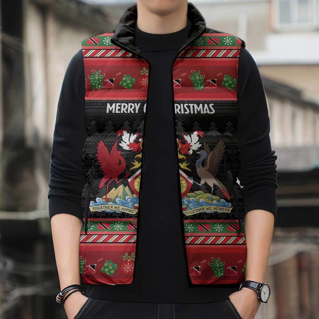 Trinidad And Tobago Christmas Sleeveless Puffer Jacket Merry Xmas Coat Of Arms - Wonder Print Shop