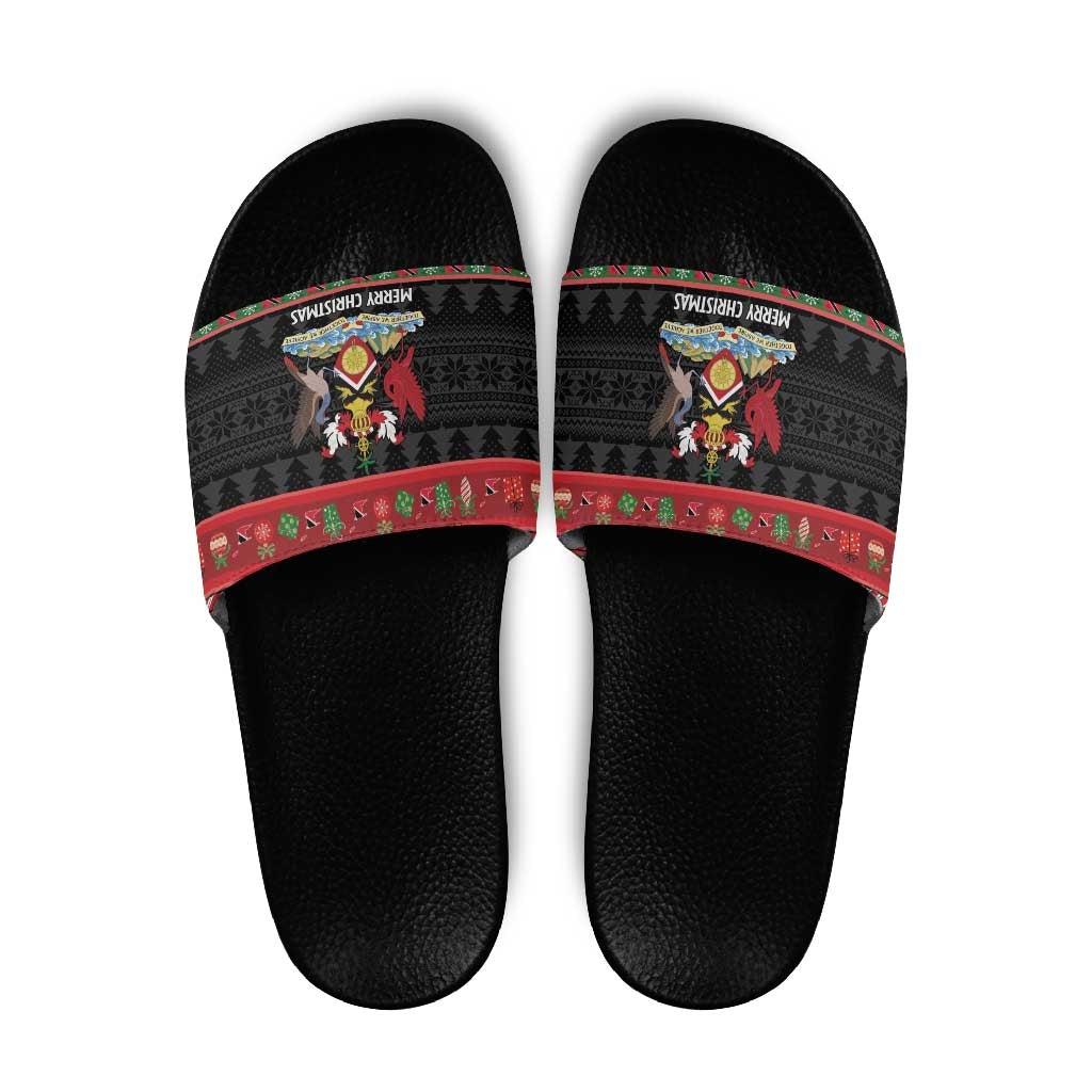 Trinidad And Tobago Christmas Slide Sandals Merry Xmas Coat Of Arms - Wonder Print Shop