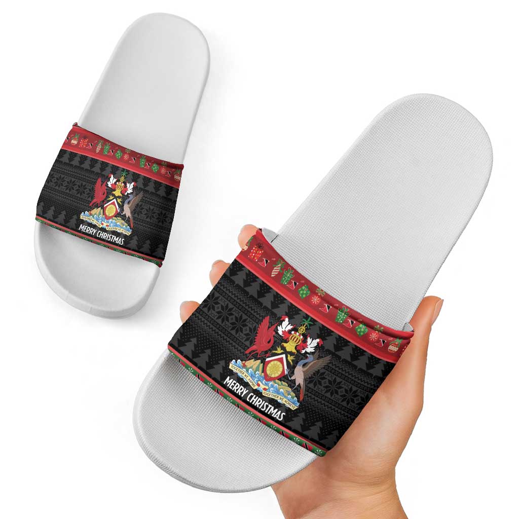 Trinidad And Tobago Christmas Slide Sandals Merry Xmas Coat Of Arms - Wonder Print Shop