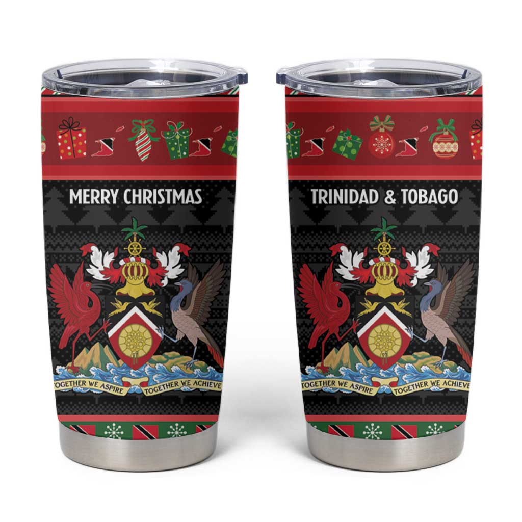 Trinidad And Tobago Christmas Tumbler Cup Merry Xmas Coat Of Arms - Wonder Print Shop