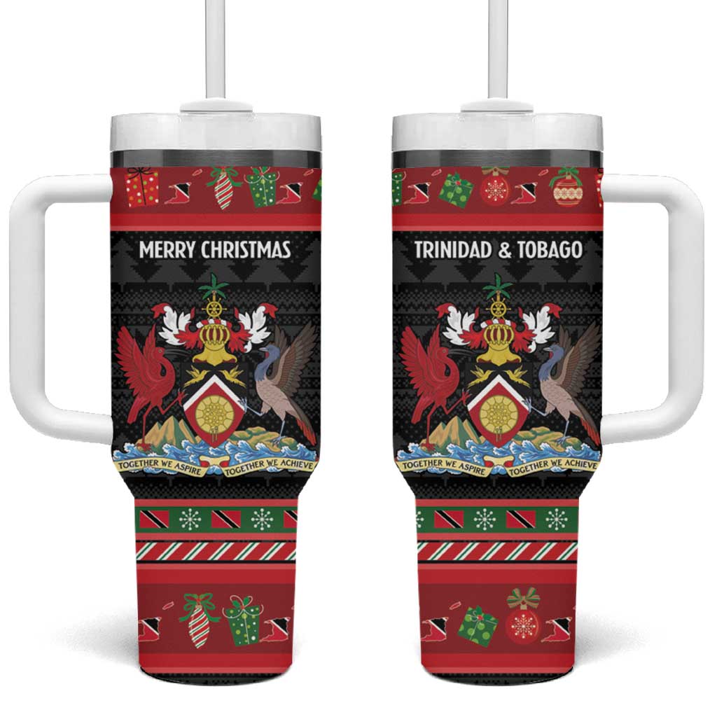 Trinidad And Tobago Christmas Tumbler With Handle Merry Xmas Coat Of Arms - Wonder Print Shop