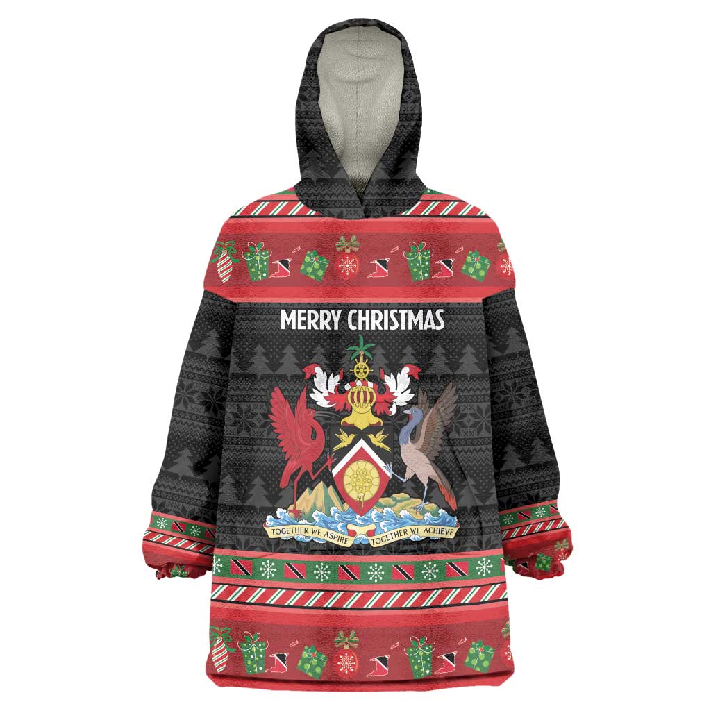 Trinidad And Tobago Christmas Wearable Blanket Hoodie Merry Xmas Coat Of Arms - Wonder Print Shop