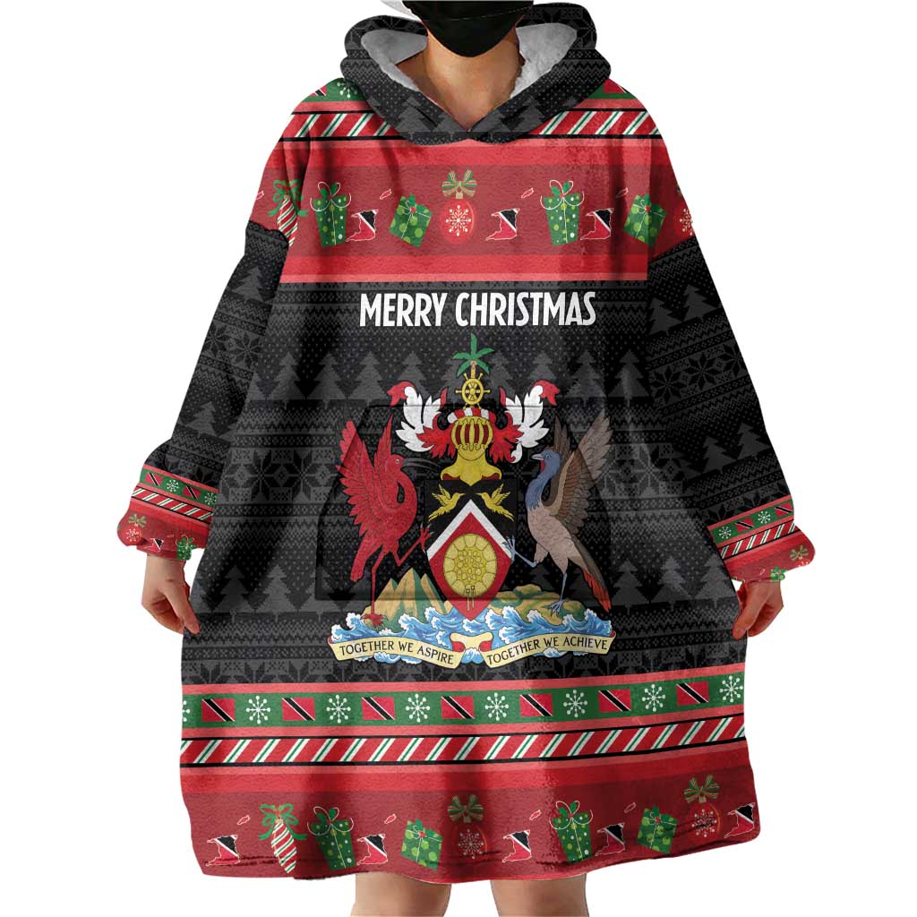 Trinidad And Tobago Christmas Wearable Blanket Hoodie Merry Xmas Coat Of Arms - Wonder Print Shop