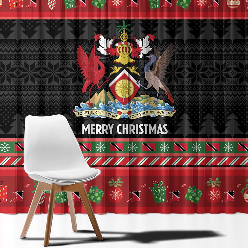 Trinidad And Tobago Christmas Window Curtain Merry Xmas Coat Of Arms - Wonder Print Shop