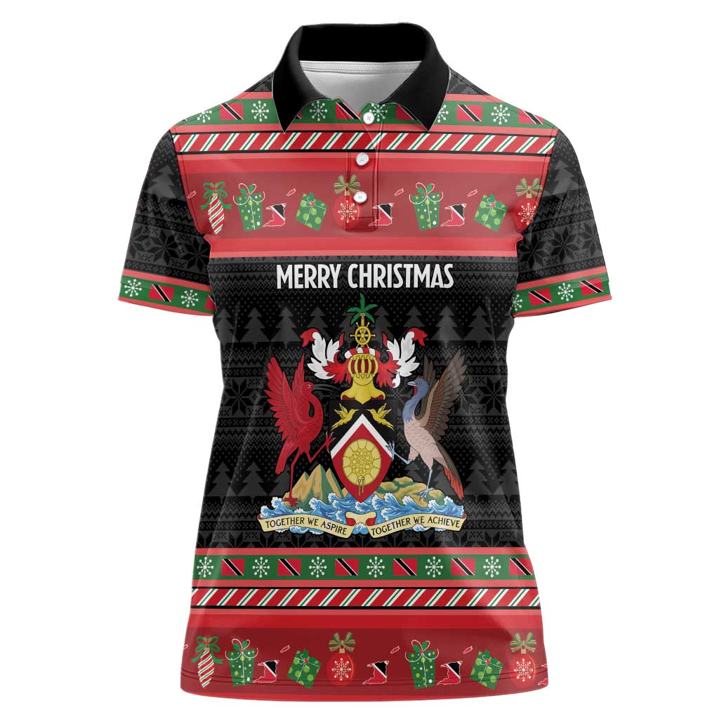 Trinidad And Tobago Christmas Women Polo Shirt Merry Xmas Coat Of Arms - Wonder Print Shop