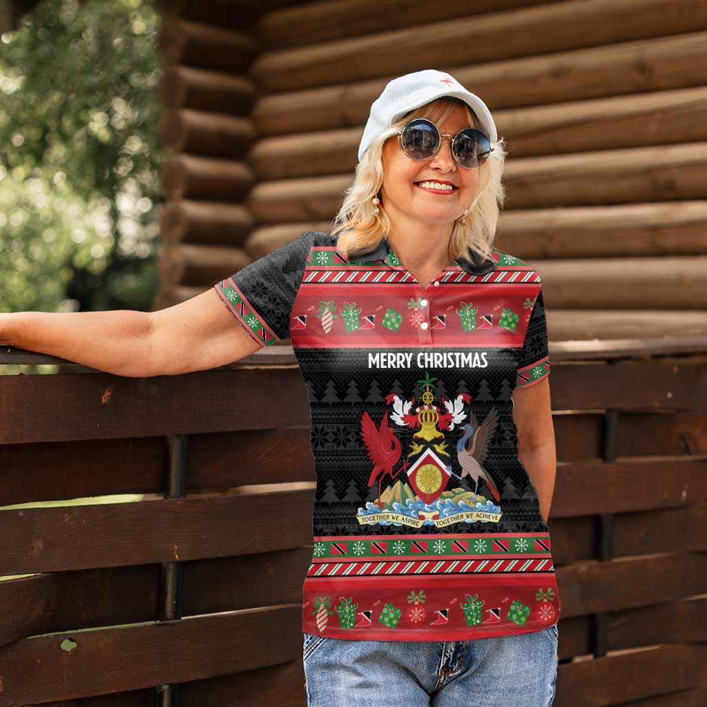 Trinidad And Tobago Christmas Women Polo Shirt Merry Xmas Coat Of Arms - Wonder Print Shop