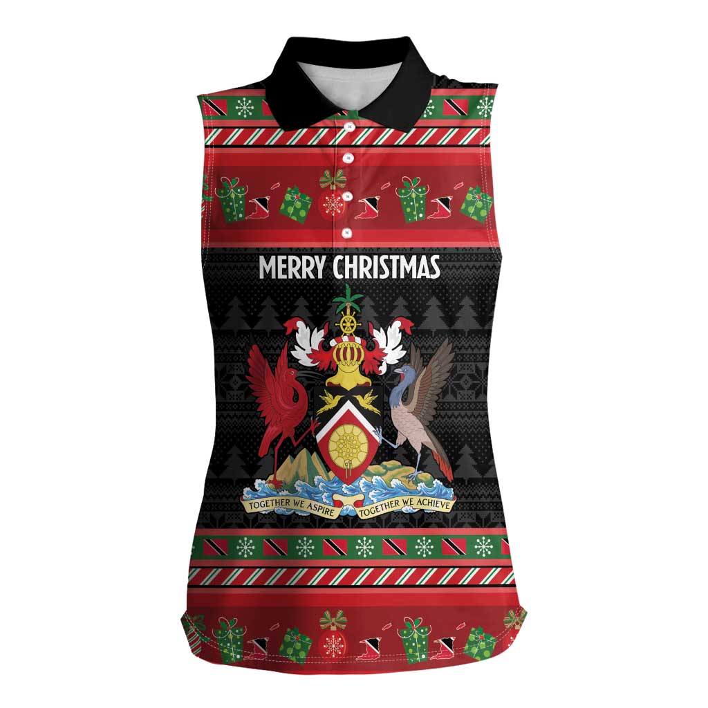 Trinidad And Tobago Christmas Women Sleeveless Polo Shirt Merry Xmas Coat Of Arms - Wonder Print Shop