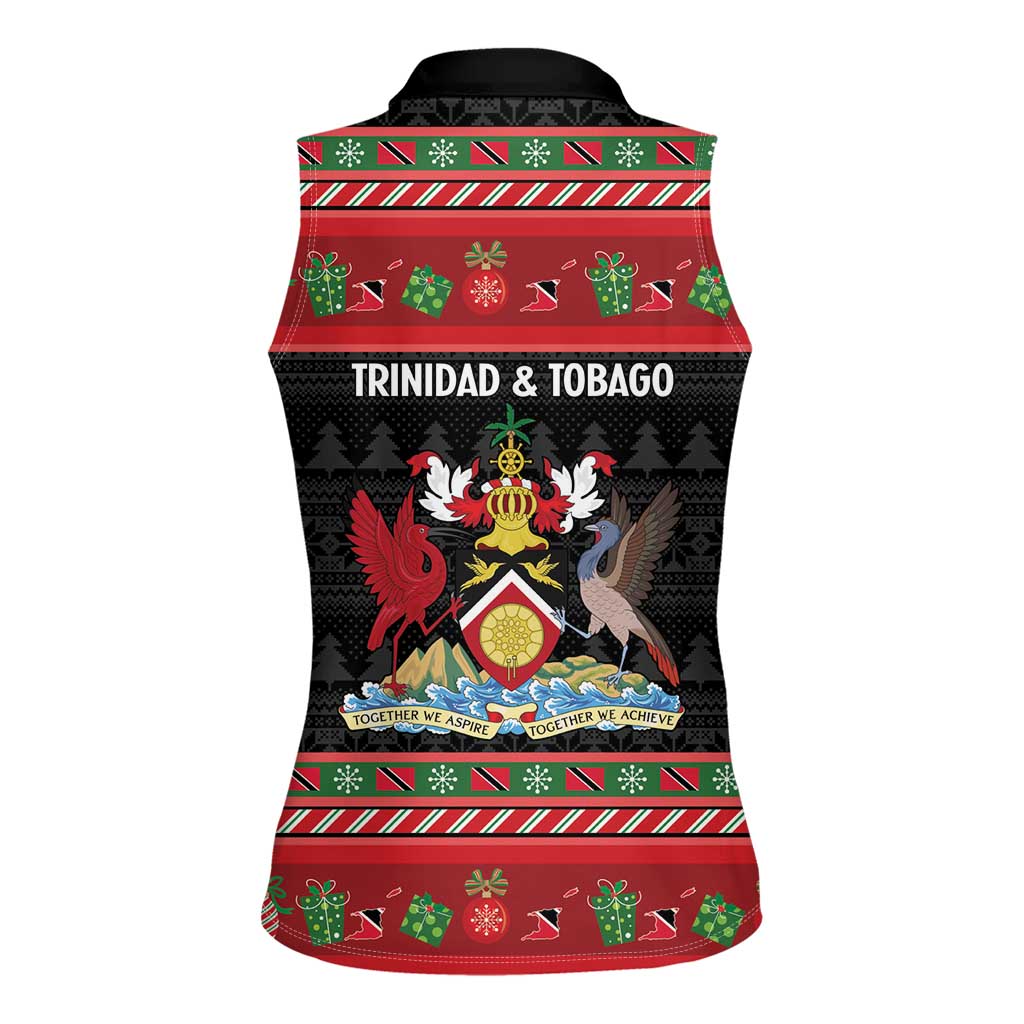 Trinidad And Tobago Christmas Women Sleeveless Polo Shirt Merry Xmas Coat Of Arms - Wonder Print Shop