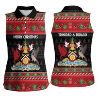 Trinidad And Tobago Christmas Women Sleeveless Polo Shirt Merry Xmas Coat Of Arms - Wonder Print Shop