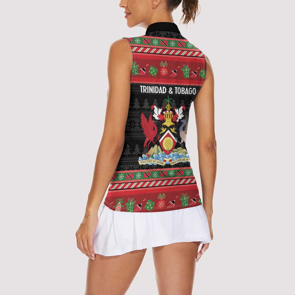 Trinidad And Tobago Christmas Women Sleeveless Polo Shirt Merry Xmas Coat Of Arms - Wonder Print Shop