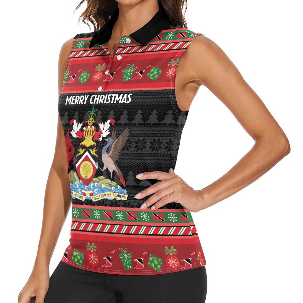 Trinidad And Tobago Christmas Women Sleeveless Polo Shirt Merry Xmas Coat Of Arms - Wonder Print Shop