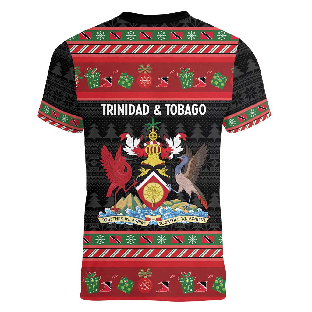 Trinidad And Tobago Christmas Women V-Neck T-Shirt Merry Xmas Coat Of Arms - Wonder Print Shop