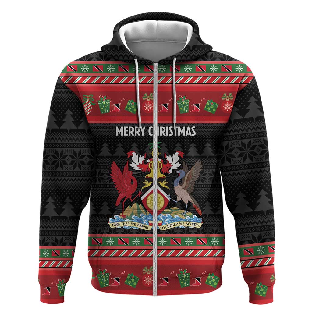 Trinidad And Tobago Christmas Zip Hoodie Merry Xmas Coat Of Arms - Wonder Print Shop