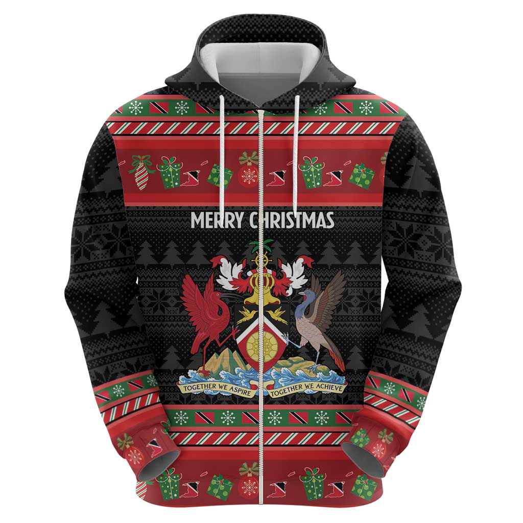 Trinidad And Tobago Christmas Zip Hoodie Merry Xmas Coat Of Arms - Wonder Print Shop