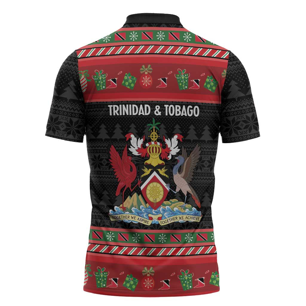 Trinidad And Tobago Christmas Zipper Polo Shirt Merry Xmas Coat Of Arms - Wonder Print Shop