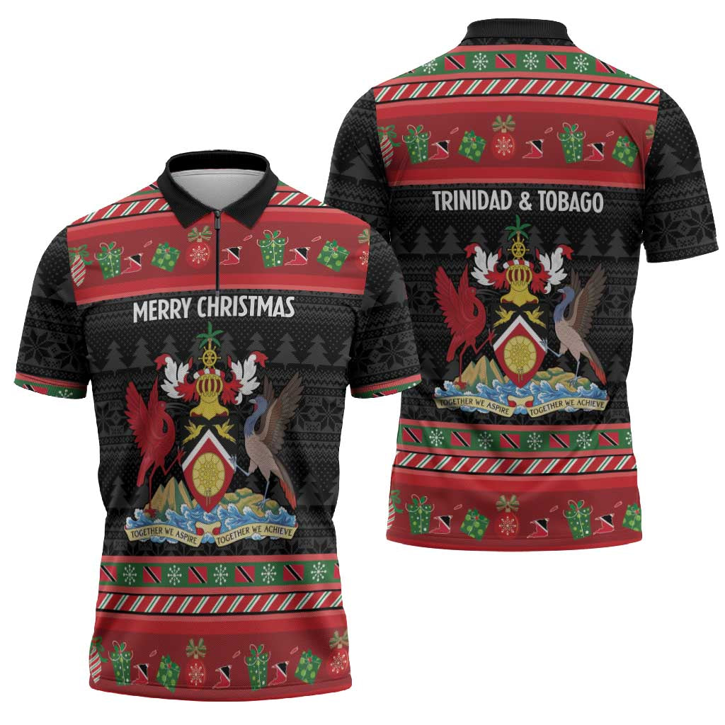 Trinidad And Tobago Christmas Zipper Polo Shirt Merry Xmas Coat Of Arms - Wonder Print Shop