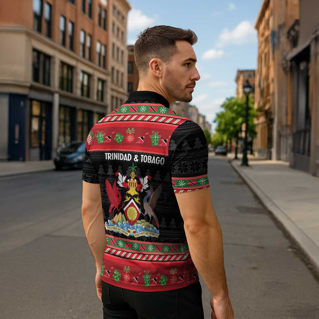 Trinidad And Tobago Christmas Zipper Polo Shirt Merry Xmas Coat Of Arms - Wonder Print Shop