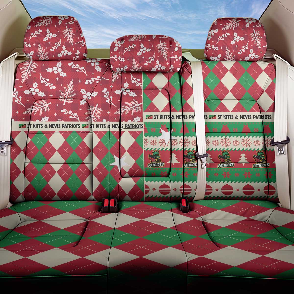 St Kitts & Nevis Cricket Christmas Back Car Seat Cover Merry Xmas Patriots - Wonder Print Shop