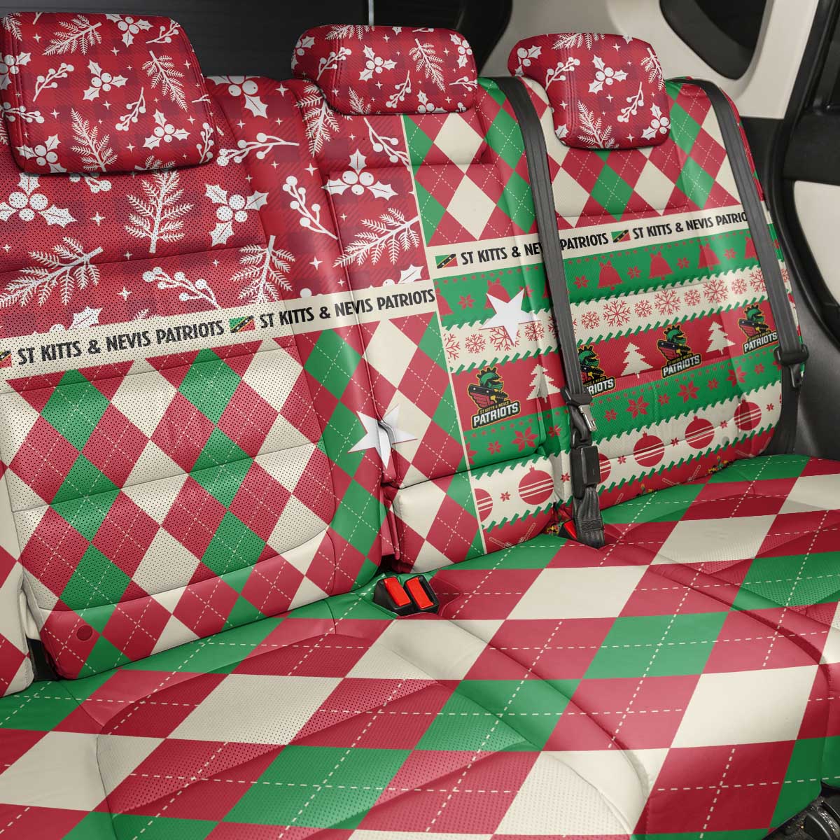 St Kitts & Nevis Cricket Christmas Back Car Seat Cover Merry Xmas Patriots - Wonder Print Shop