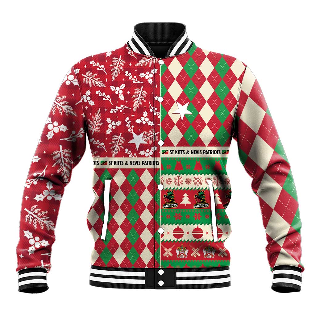 Personalized St Kitts & Nevis Cricket Christmas Baseball Jacket Merry Xmas Patriots - Wonder Print Shop